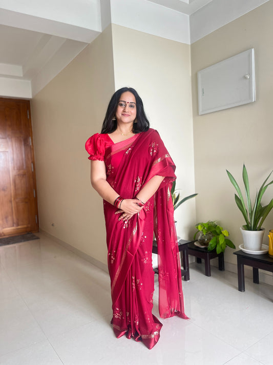Vahni Maroon Viscose Georgette Saree with Blouse Piece