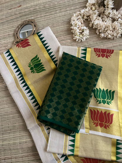 Padma – Balaramapuram Kasavu Set Mundu with Lotus Kasavu Border with blouse