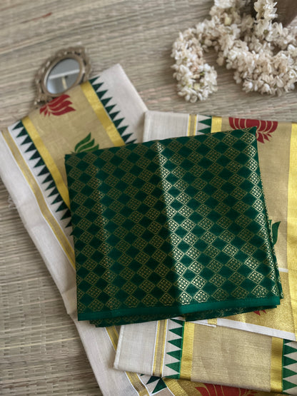Padma – Balaramapuram Kasavu Set Mundu with Lotus Kasavu Border with blouse