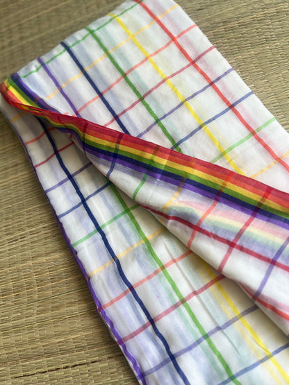 Aishwariya – White Mul Mul Cotton Saree with Multicolor Stripes & Tassels