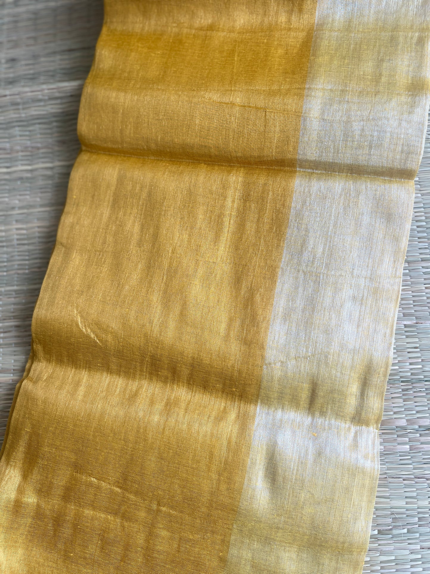 Maya - Double Shade Golden Tissue Half & Half Saree with Tassels