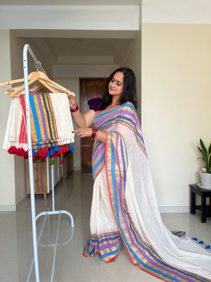 Mamta – Pure 120 Count Mulcotton Saree with Multicolour Border