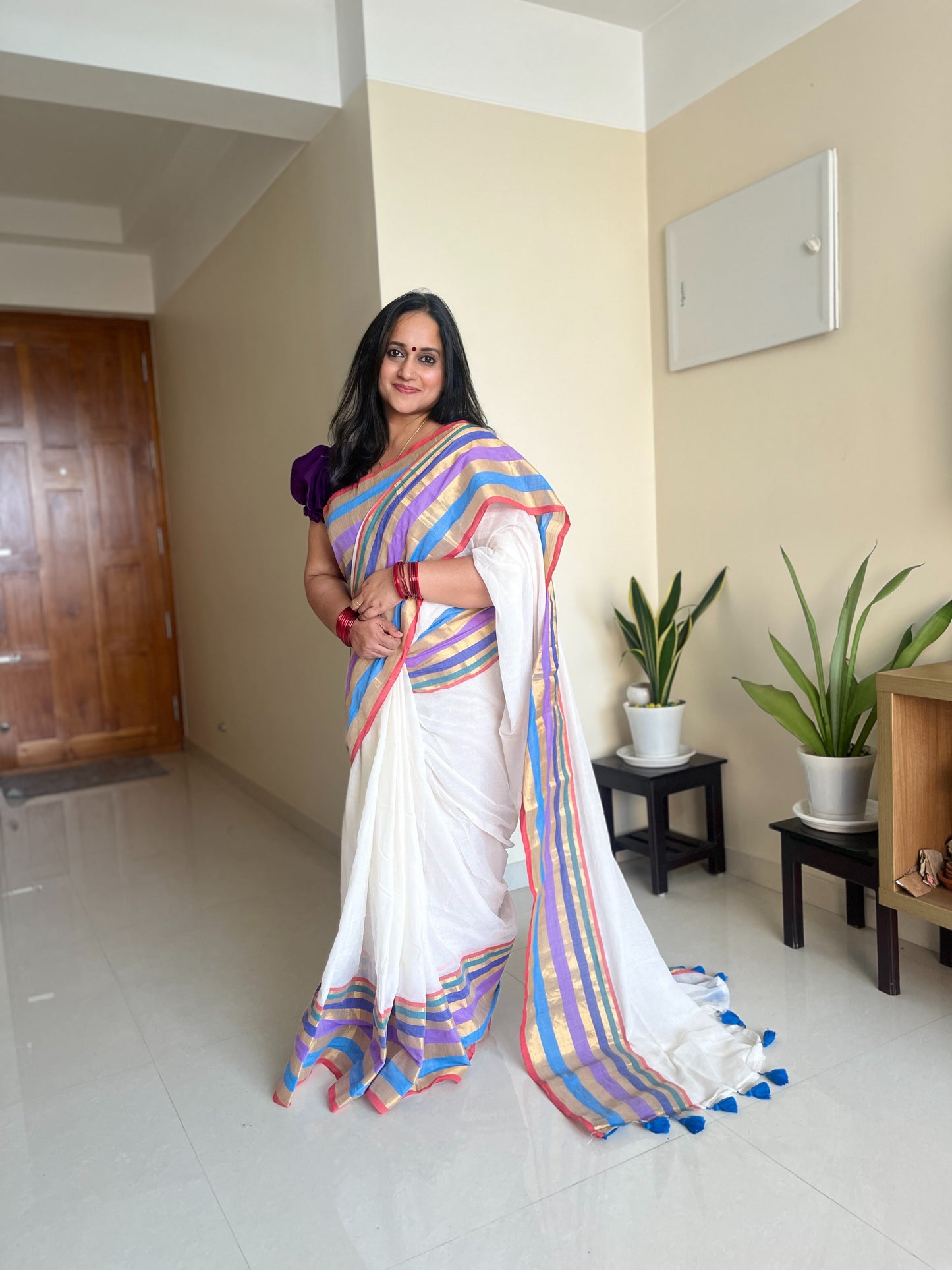 Mamta – Pure 120 Count Mulcotton Saree with Multicolour Border