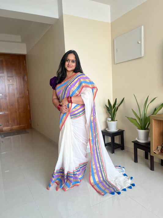 Mamta – Pure 120 Count Mulcotton Saree with Multicolour Border