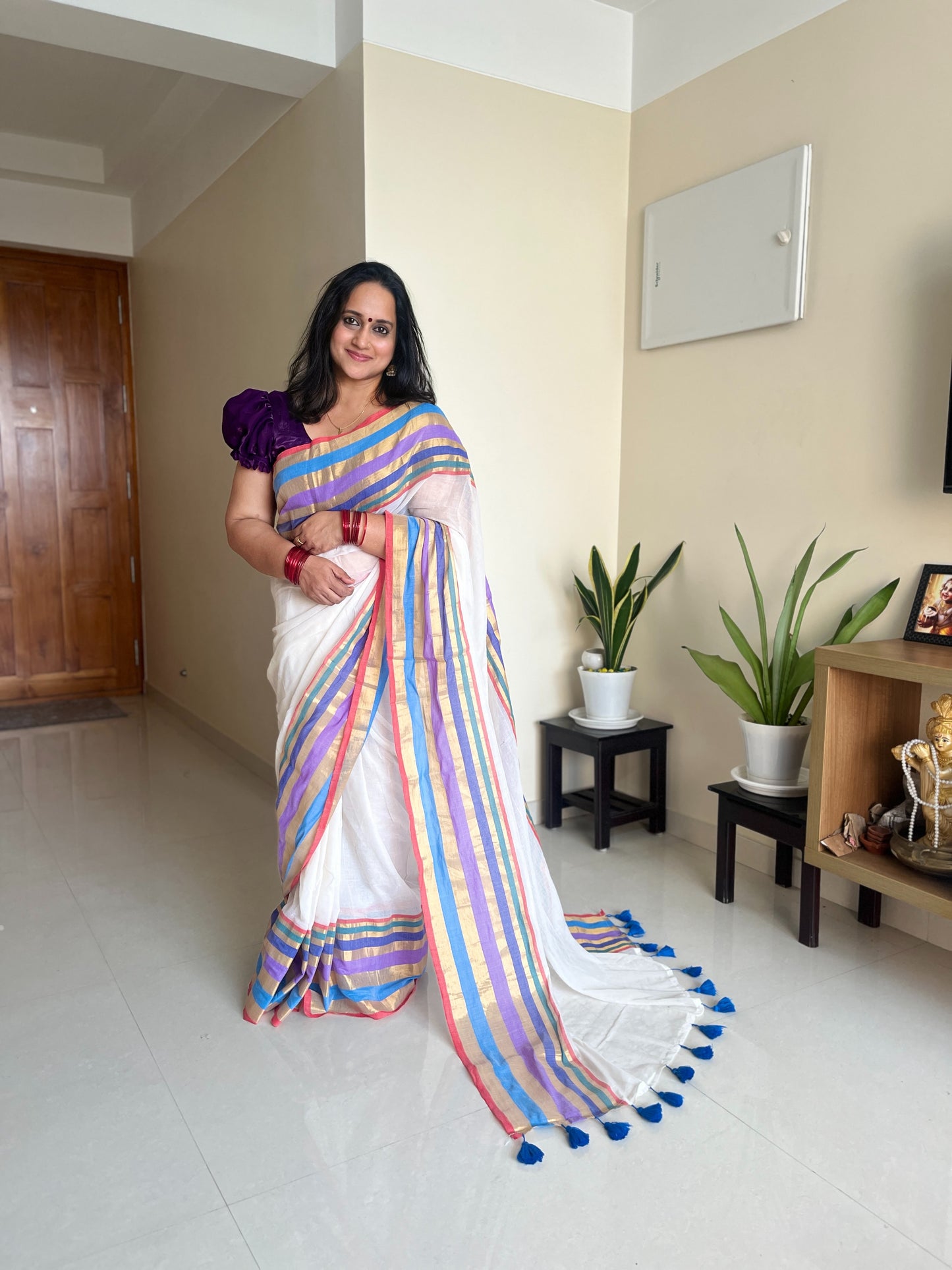 Mamta – Pure 120 Count Mulcotton Saree with Multicolour Border