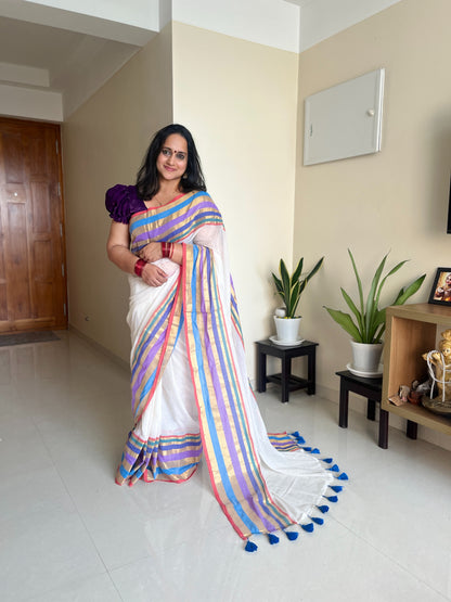 Mamta – Pure 120 Count Mulcotton Saree with Multicolour Border