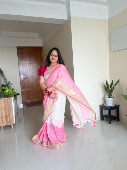 Janaki Pink 120 Count Mul Cotton Saree