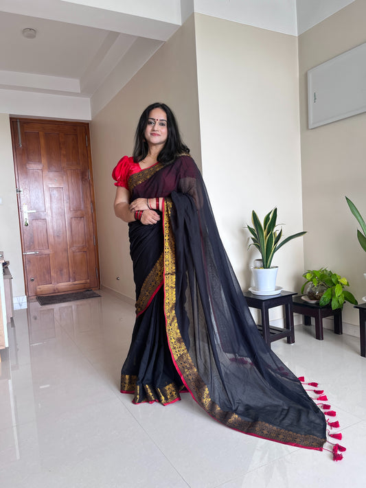 Shyama Black 120 Count Mul Cotton Saree