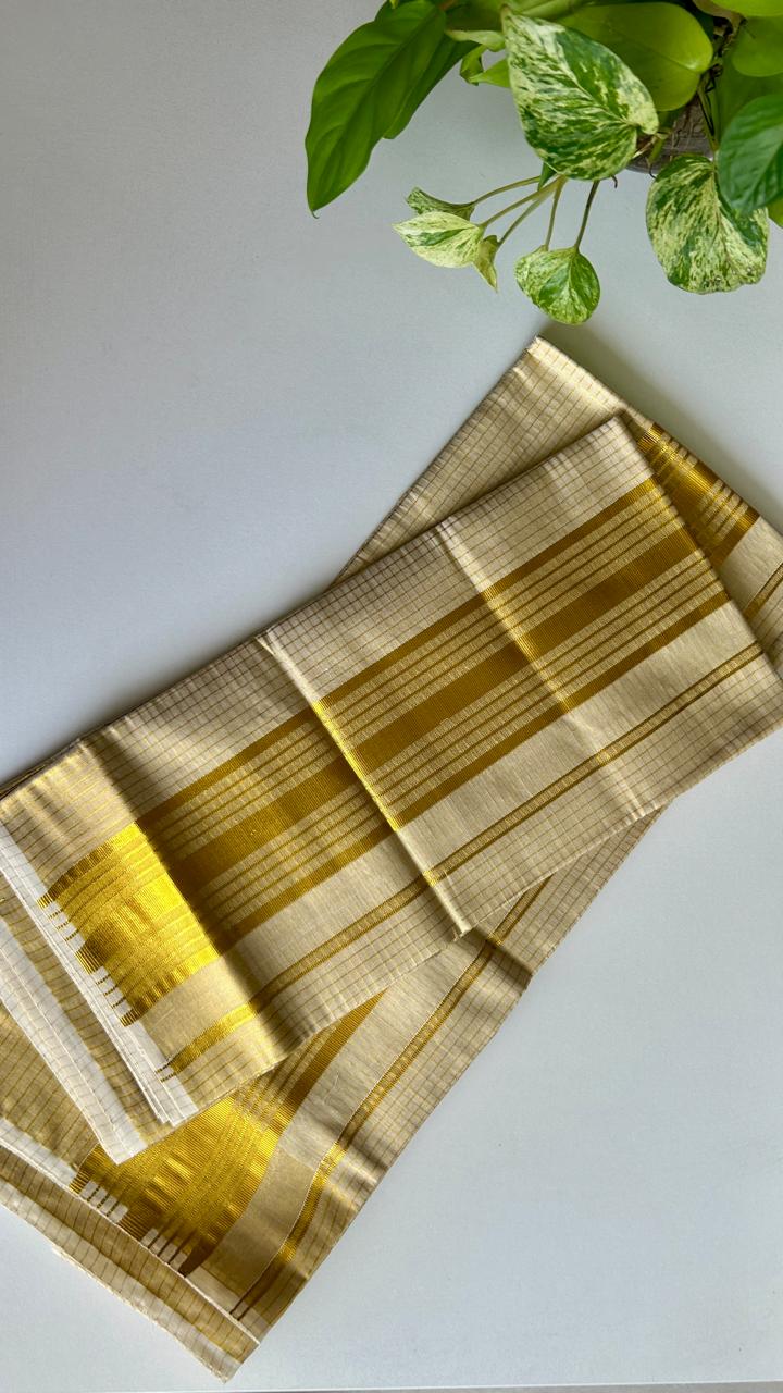 Mohini – Balaramapuram Kasavu Set Mundu with Classic Striped Kasavu Border