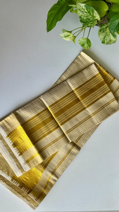 Mohini – Balaramapuram Kasavu Set Mundu with Classic Striped Kasavu Border